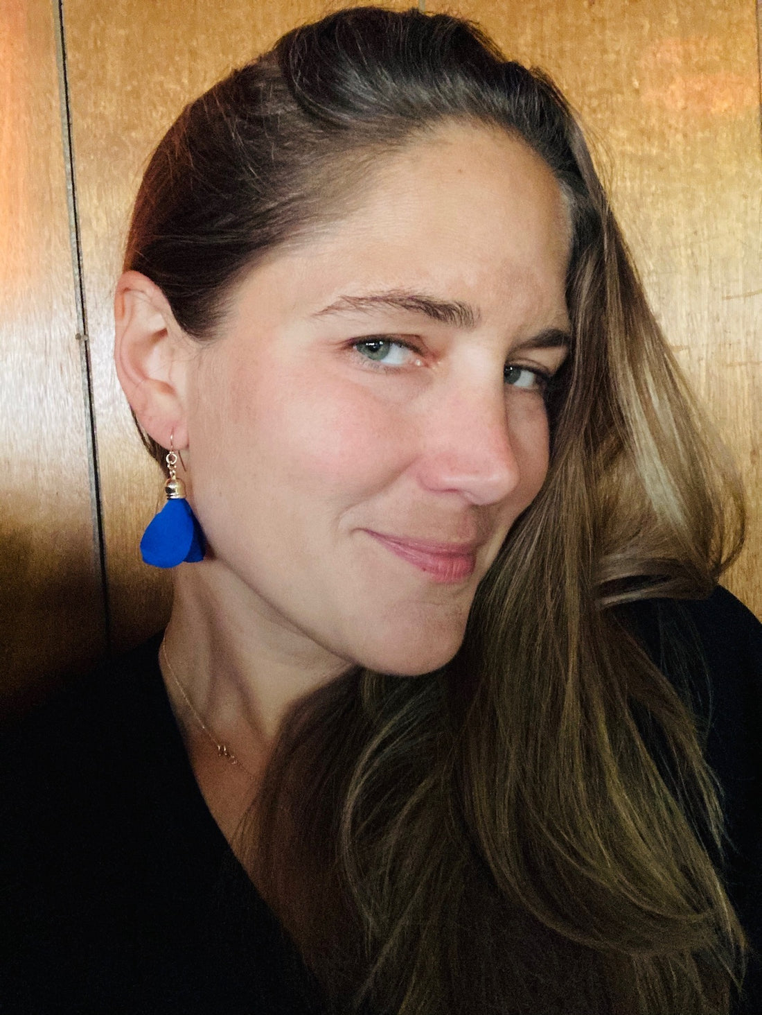 Anne Woodman Large Blue Petal Earrings 