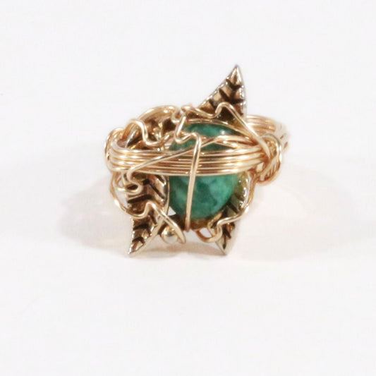 Green Turquoise & Leaves - Vintage Cocktail Ring