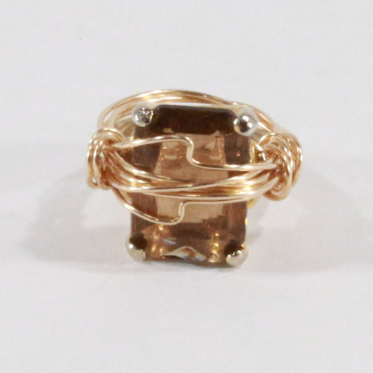 Stately Amber Square Cut - Vintage Cocktail Ring