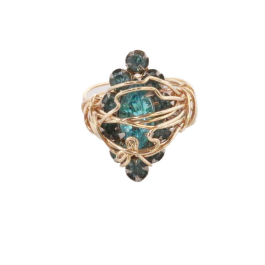 Teal Diamond Shaped Beauty - Vintage Cocktail Ring